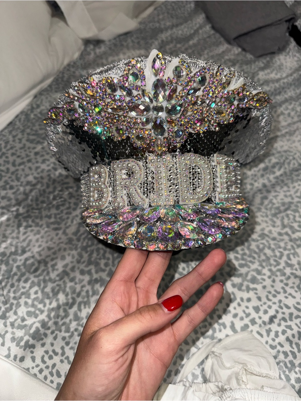 Embellished BRIDE Rhinestone Sequin Cap